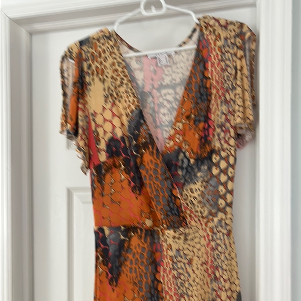 Orange Brown High Low Sundress V-Neck Flutter Sleeves